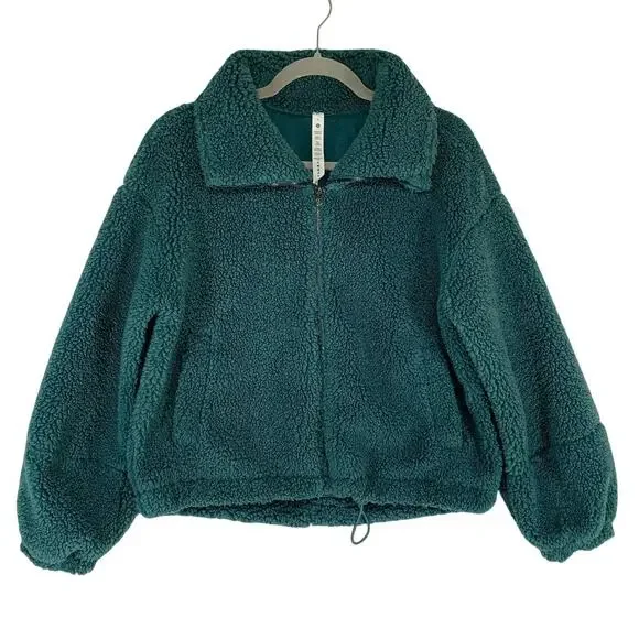 Lululemon Cinchable Fleece Zip Up 6 Green Jasper Plush High Neck Sherpa Athletic - Picture 2 of 16